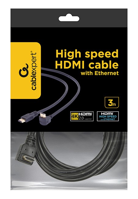 Кабель Cablexpert HDMI - HDMI V 1.4 (M/M), вилка/кутова вилка, 3 м, чорний (CC-HDMI490-10) пакет